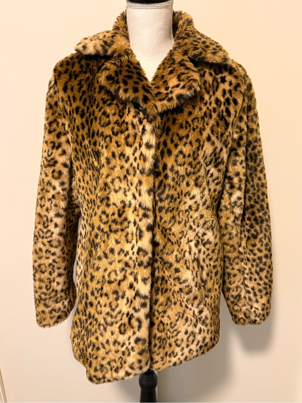 A New Day Women's Leopard Print Faux Fur Coat Size M